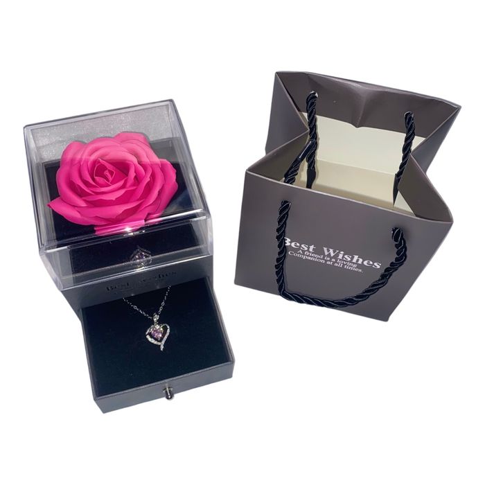 💖 Collier cœur rose avec rose intégrée & rose éternelle – Cadeau romantique 💖 - photo numéro 2