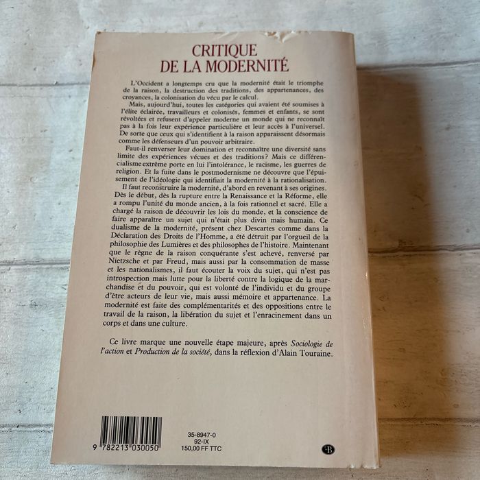 Critique de la modernité Alain Touraine - photo numéro 2