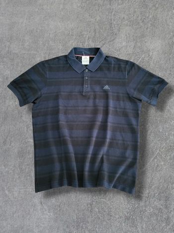 Polo Adidas à rayures noires et bleues marines 100% coton - L