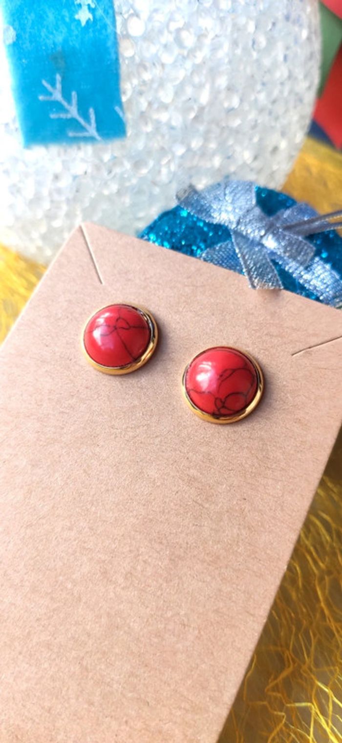 Boucles d'oreilles en Magnésite Rouge Persan - photo numéro 2