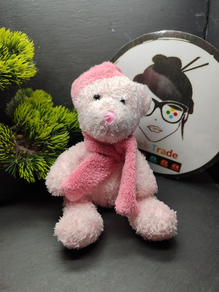 ours rose cmp doudou peluche bonnet écharpe poils billes Noir Fourrure Doudou - photo numéro 1