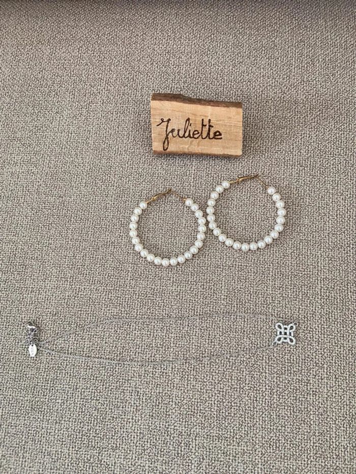 Lot Collier & Boucles d'Oreilles Perles Argentées Shein