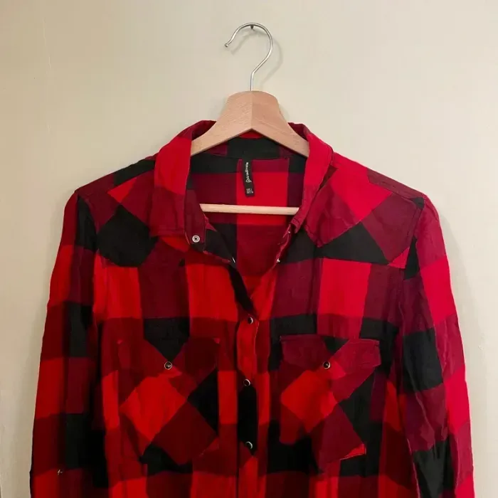 Chemise bûcheron à carreaux rouges et noirs Stradivarius L manches longues, 100% coton V V034 - photo numéro 2