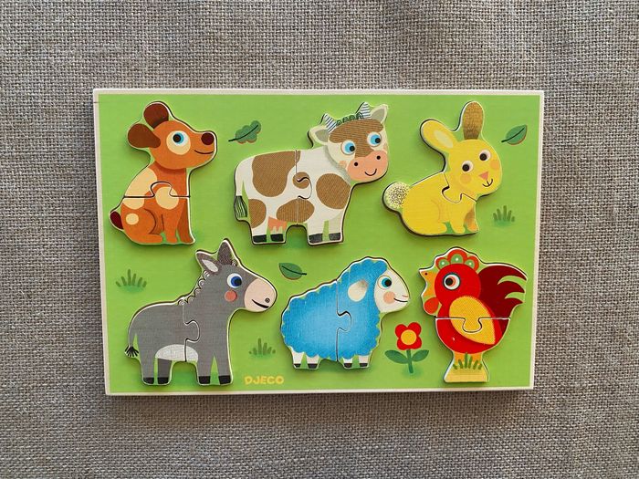 Puzzle coucou prairie à encastrement en bois Animaux de la ferme 12 pièces Djeco