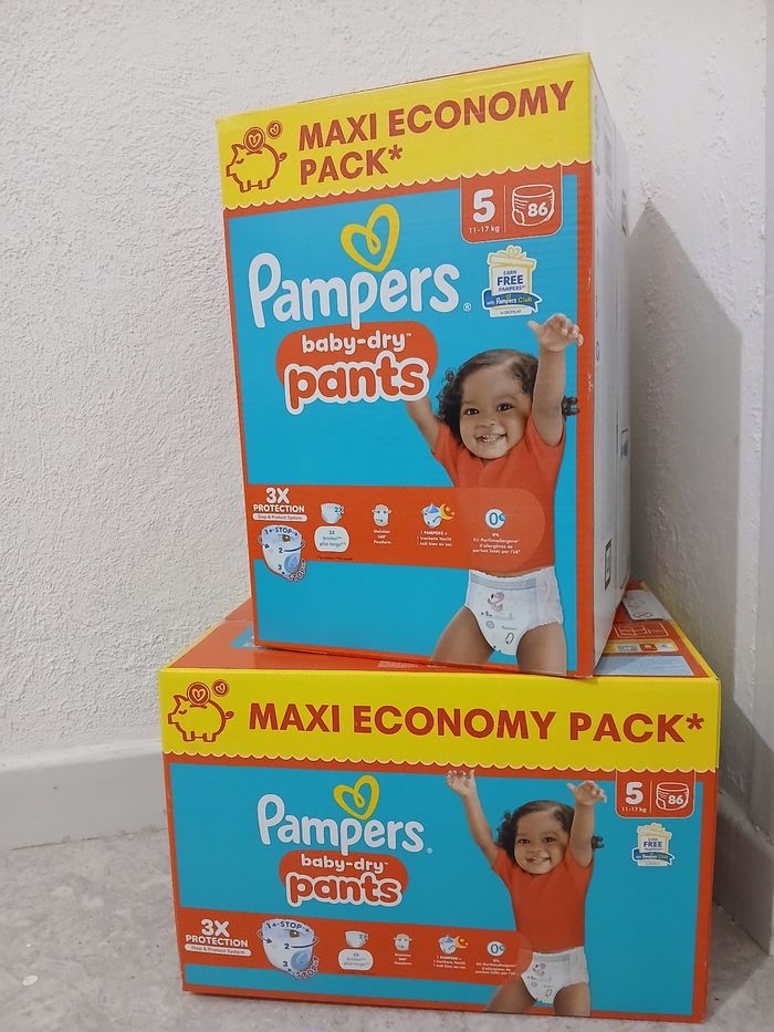 Lot de 2 carton Pampers taille 5 pants MAXI pack, soit 172 couches culotte ( pants)Neuf - photo numéro 3
