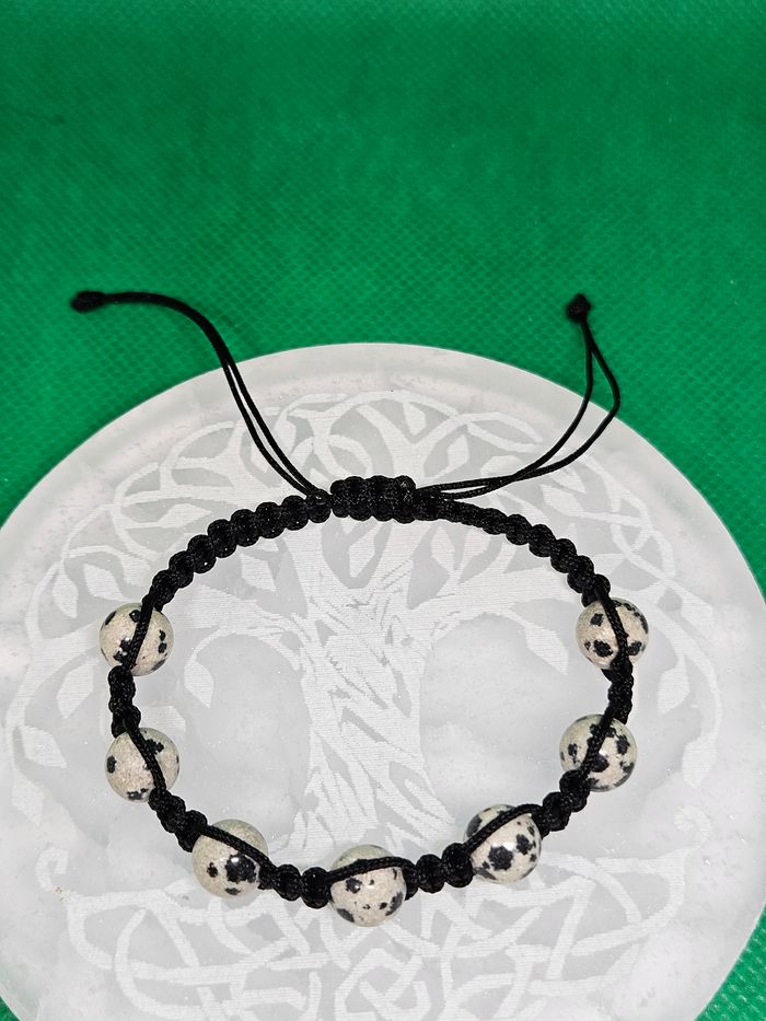 Macramé Bracelet en Jaspe Dalmatien - photo numéro 3