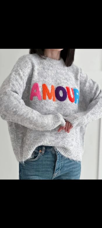 Pull femme gris taille xl "amour" - neuf / boutique indépendante