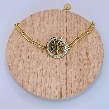 Bracelet Arbre de vie strass en acier inoxydable/chirurgicale doré et hypoallergénique
