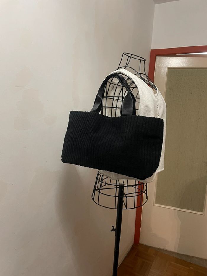 Sac Fourre-Tout Chic en Velours Côtelé Noir pour Femme - photo numéro 20