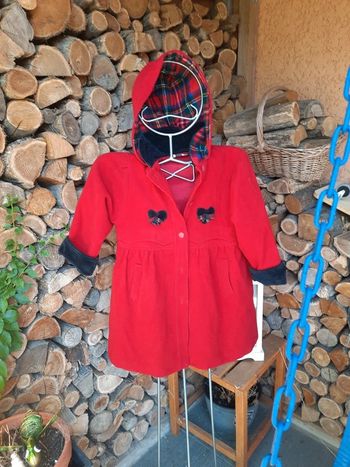 Manteau vintage rouge & écossais capuche amovible