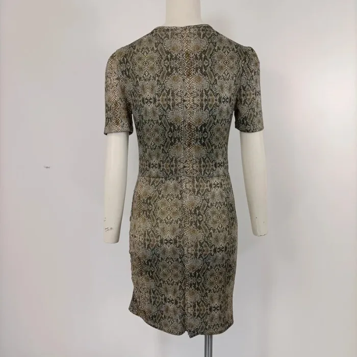 Robe courte imprimé serpent Cmt atelier taille 38 drapée col V manches courtes stretch A221 - photo numéro 4