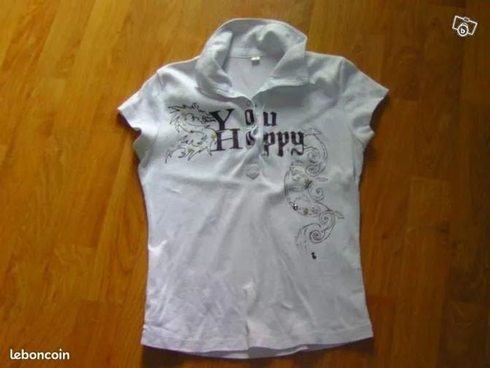 Polo "You Happy" blanc taille 36 TBE