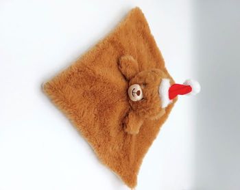 TEX Baby Doudou plat ours fourrure marron beige bonnet de Noël Carrefour comme neuf étiquette coupée