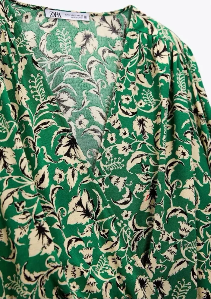 Blouse ZW verte à fleurs , taille L, Neuf avec étiquette- Zara - photo numéro 2