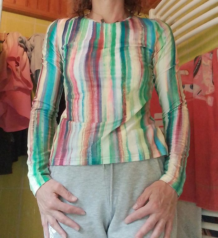 Pull fin femme rayé vert Shein - photo numéro 3