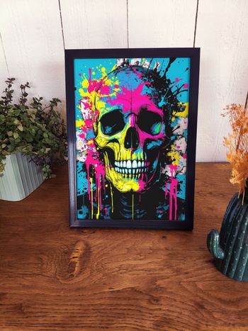 Poster Affiche A4 (21 × 29,7 cm) skull fluo pop art – Déco murale edgy & colorée