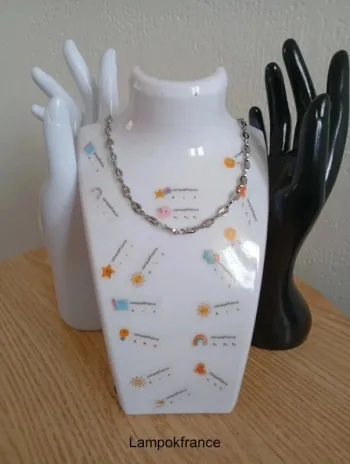 Solde 💝 Chaine en acier inoxydable femme graine de café couleur argent