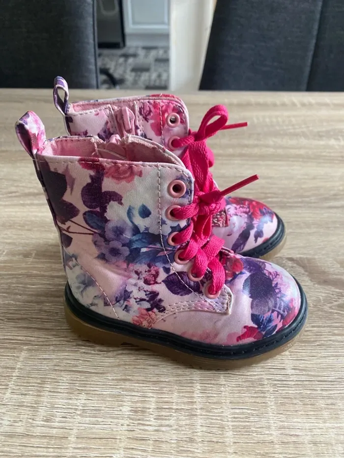 Bottines filles à fleurs roses - photo numéro 3