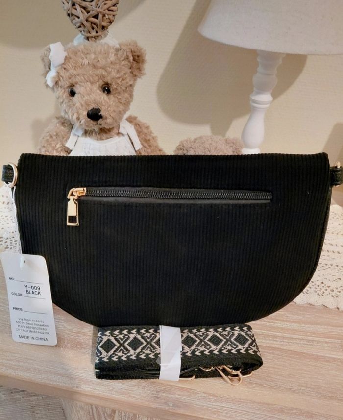 Sacoche banane velours côtelé noir - photo numéro 2