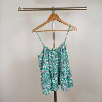 Top à bretelles fleuri vert CMT Atelier T38 imprimé floral léger coton été volanté A1263