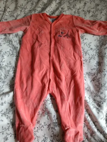 Pyjama velours orange vif petit bateau 67cm