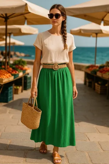 💚 Jupe longue fluide verte – Taille unique – Look bohème chic