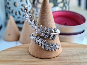 Bague ouverte Argenté avec strass Détail Feuille long en Acier Inoxydable Bague pour elle
