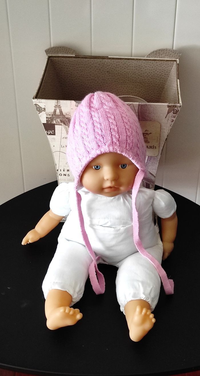 Bonnet bébé fille 1 mois en coton doublé – torsade rose - photo numéro 3