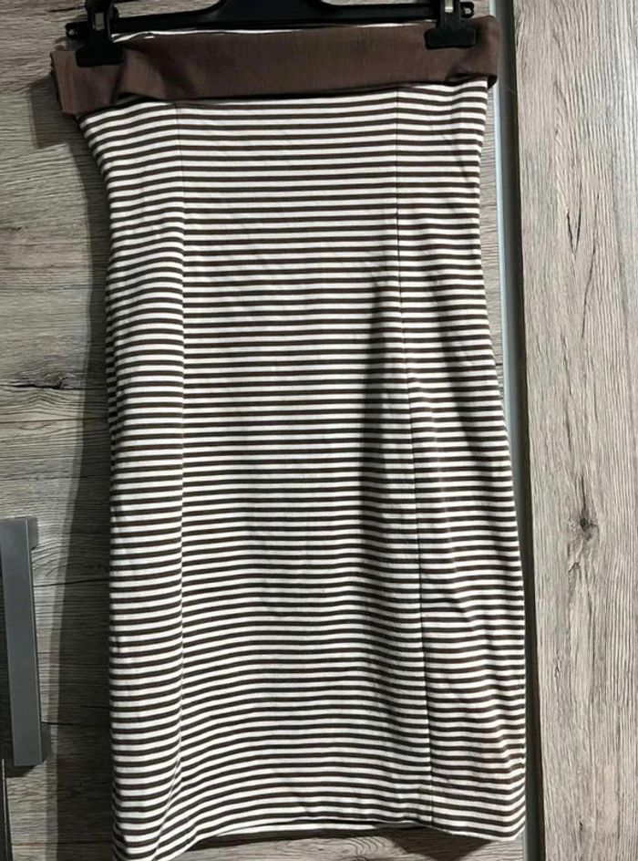 Robe bustier été Zara M 38 rayée marron blanc - photo numéro 3