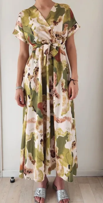 Robe longue fluide imprimé abstrait – Made in Italy – Taille S/M