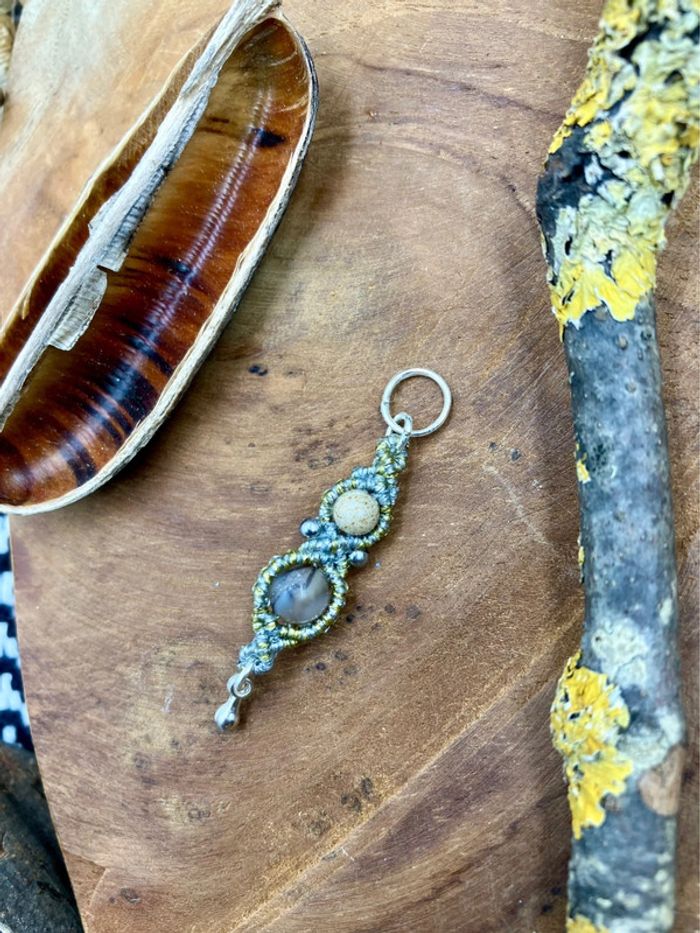 Bijou de cheveux - tresse/dread - macramé pierre Agate et Jaspe - photo numéro 3