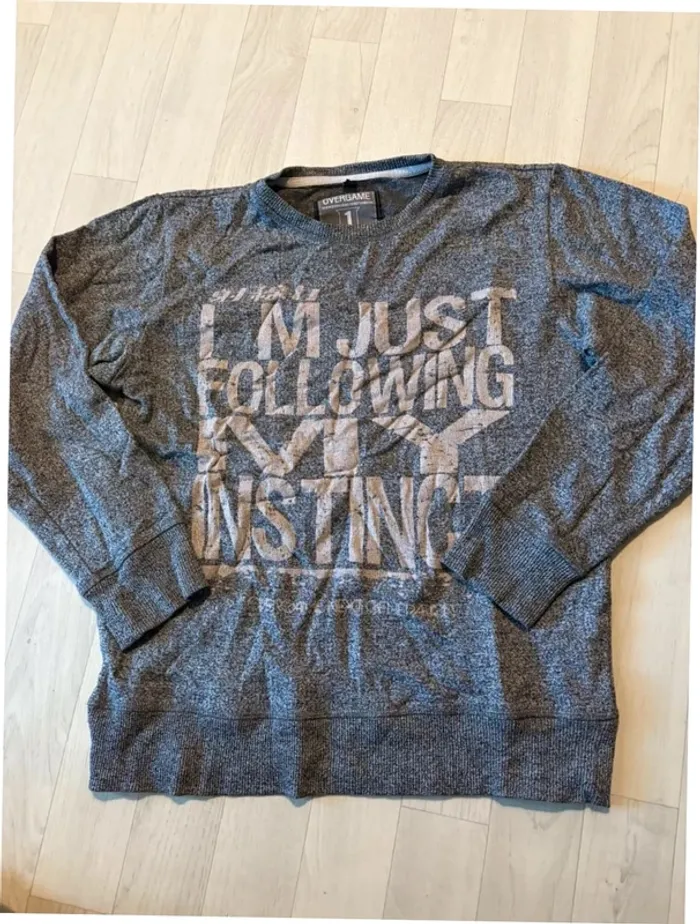 Petit pull 14 ans overgame gris moucheté