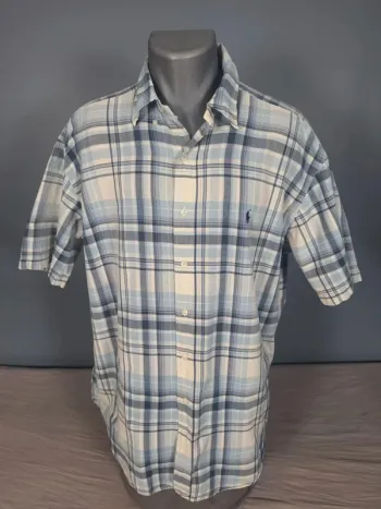 Chemise Ralph Lauren à carreaux bleu clair – Taille L – 100% coton (557)