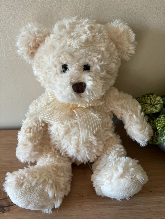 Doudou peluche ours écru noeud Teddy kompaniet - photo numéro 2