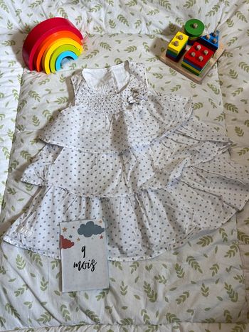 robe sans manches blanc motifs bleu 9 mois