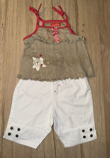 Ensemble top bretelle et pantacourt blanc taupe Marese