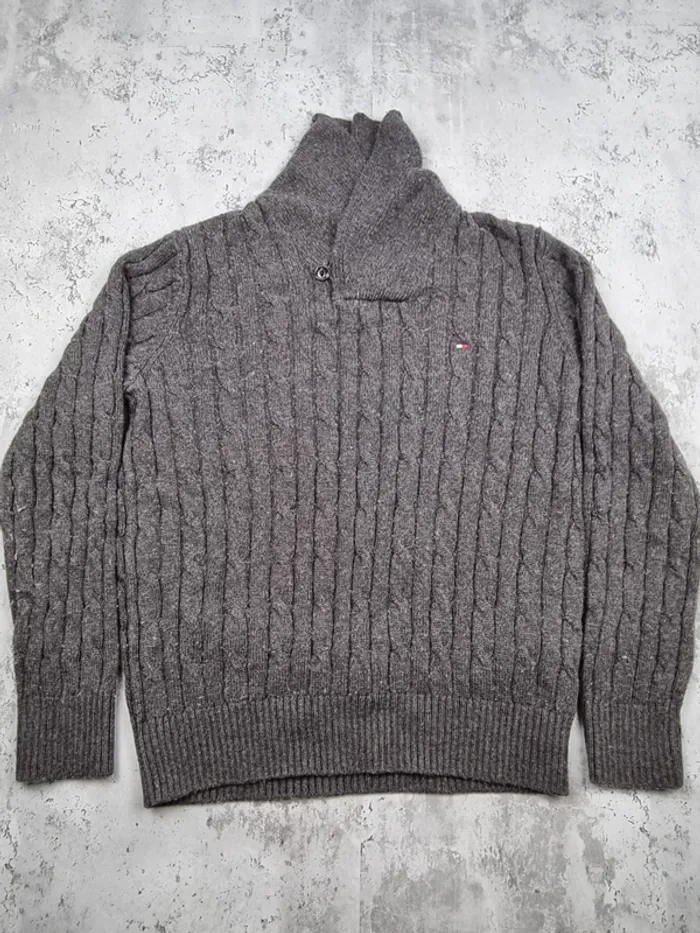 Pull col châle gris Tommy Hilfiger – Taille L Homme (mesures en photos) - photo numéro 3