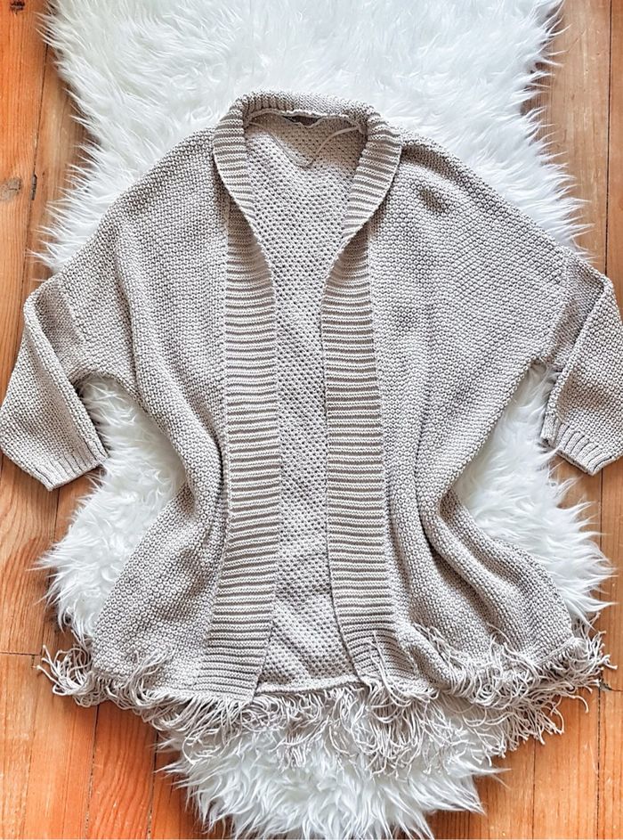 Gilet kimono à franges beige bohème T.M Mango TBE 🌾 - photo numéro 2