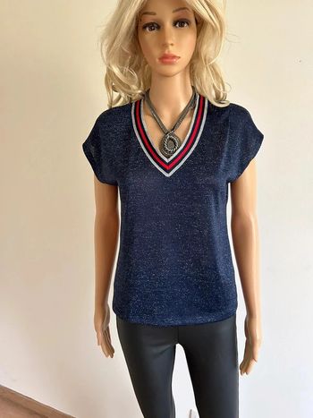 Teeshirt bleu pailleté à manches courtes Morgan taille XS TBE
