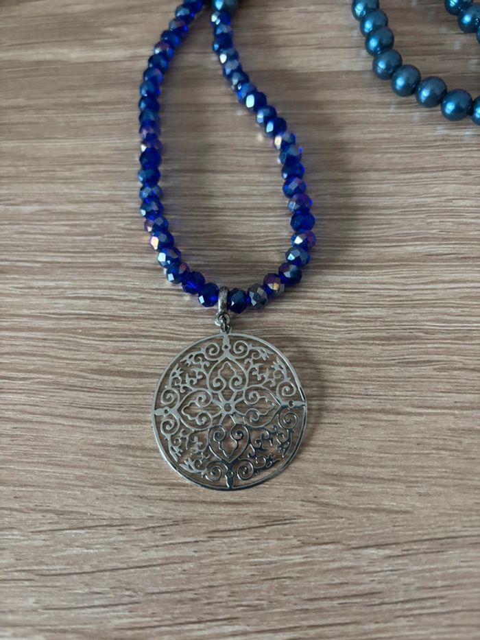 Collier 2 tons de bleu avec rosace - photo numéro 3