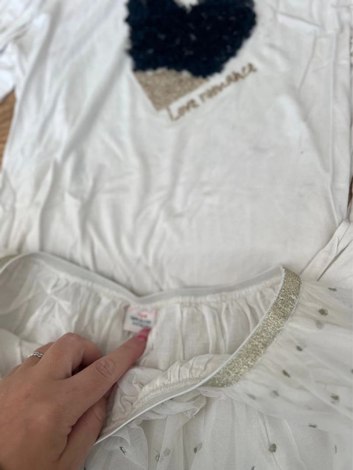 Ensemble tape-à-l’œil orchestra 14 ans, jupe tutu en tulle, princesse, cérémonie T-shirt doré cœur - photo numéro 3