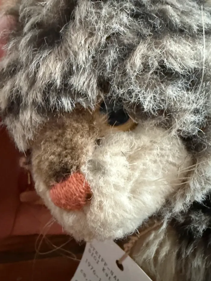 Peluche Chat Steiff ancienne Sigi Katze grand 35cm gris rayé 35cm 1976-79 vintage - photo numéro 8