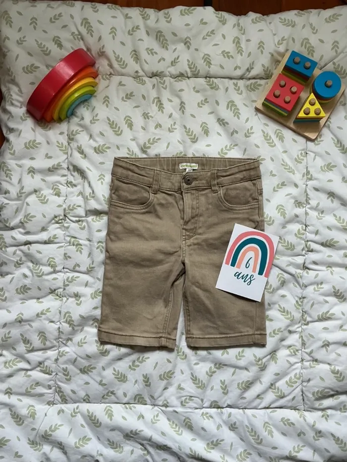 short en jean beige taille réglable vertbaudet 6 ans