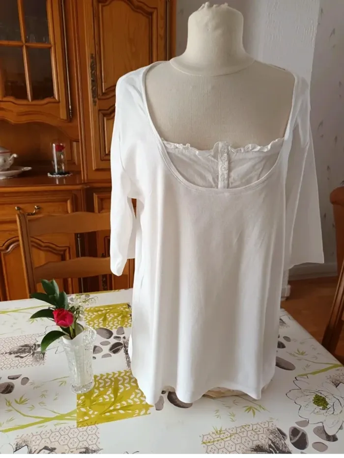 Haut blanc taille XL 100% coton manches 3/4 - photo numéro 8