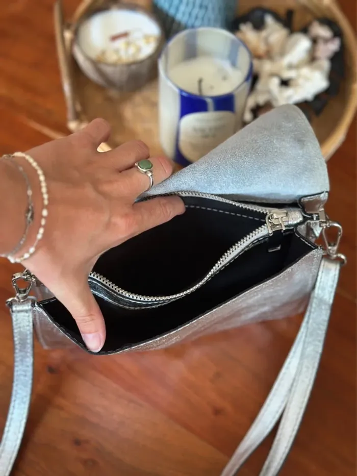 Sac bandoulière en cuir argenté Abaco - photo numéro 13
