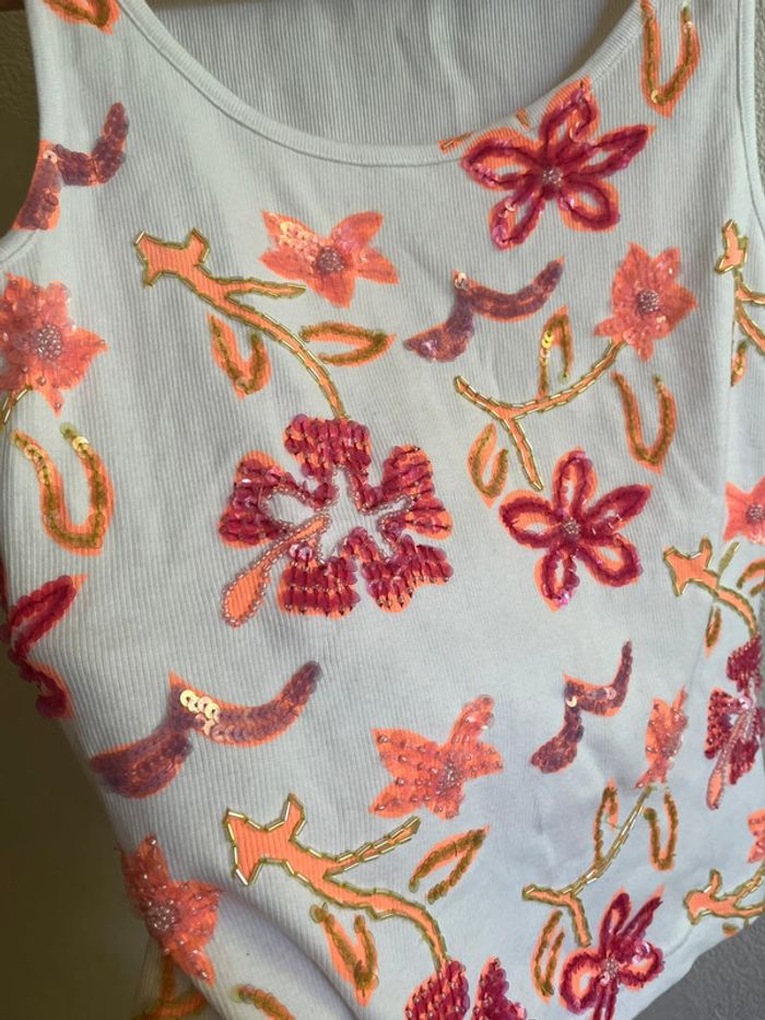 Top débardeur vintage 3 suisses strass sequins 38 - photo numéro 6