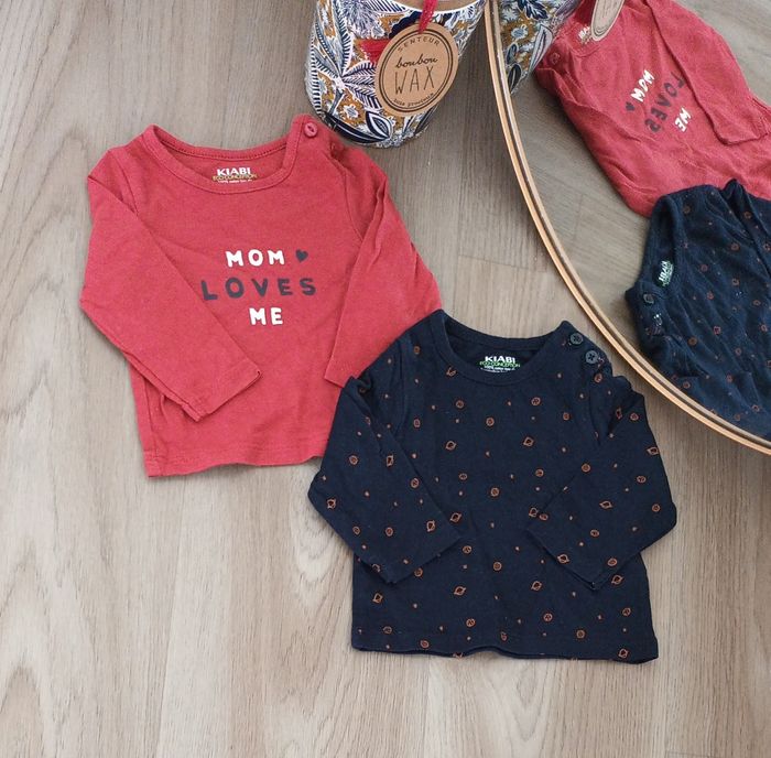 Lot 2 t-shirt manches longues mixtes 1 mois