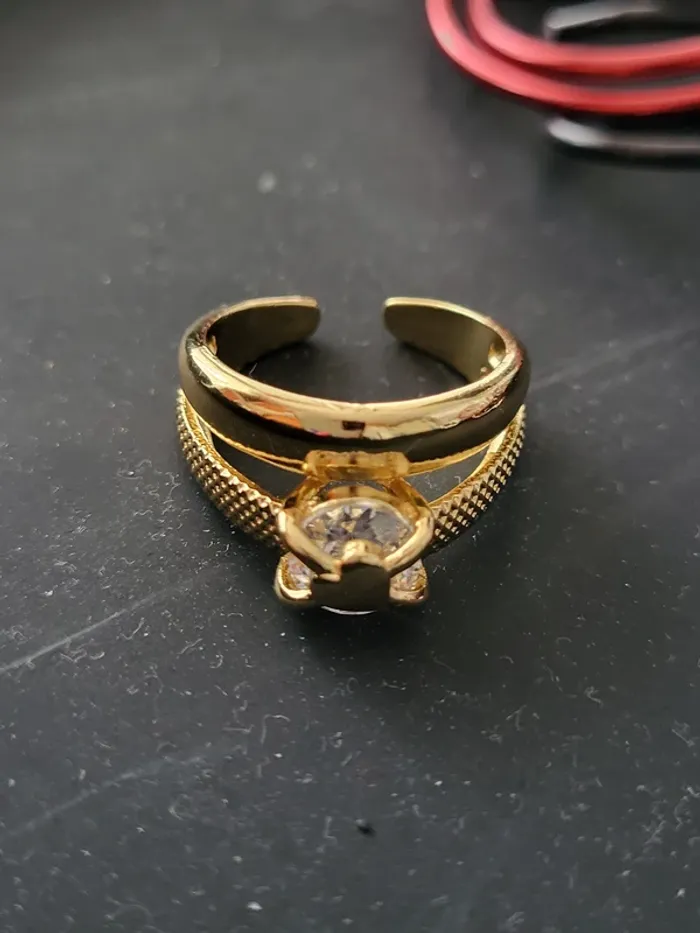 Bague réglable acier inoxydable double couche doré avec coeur - photo numéro 2
