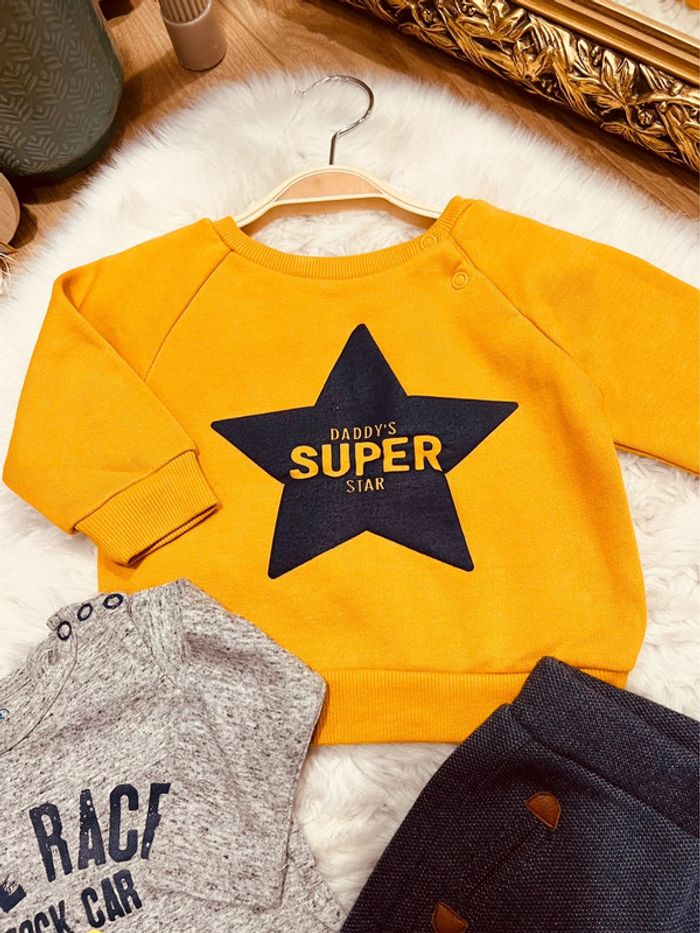 Taille 3 mois ensemble 3 pièces garçon Obaibi primark gris bleu marine et moutarde * daddy’s * 💙 - photo numéro 2