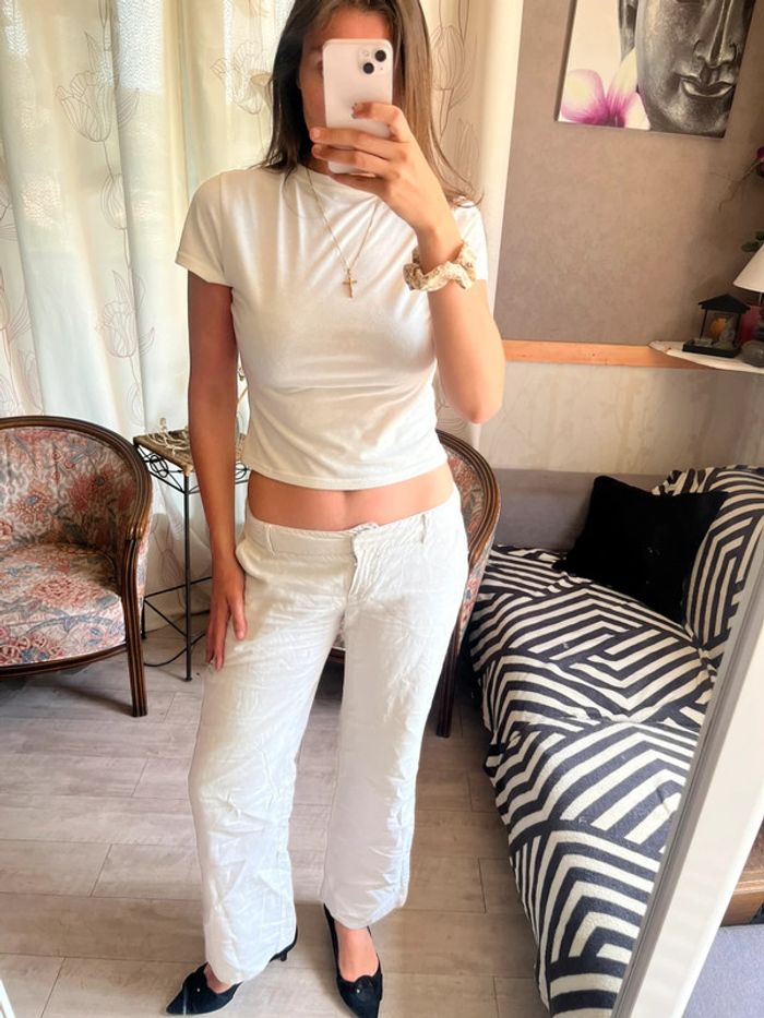 Pantalon taille basse lin vintage bohème y2k 2000yer - photo numéro 2